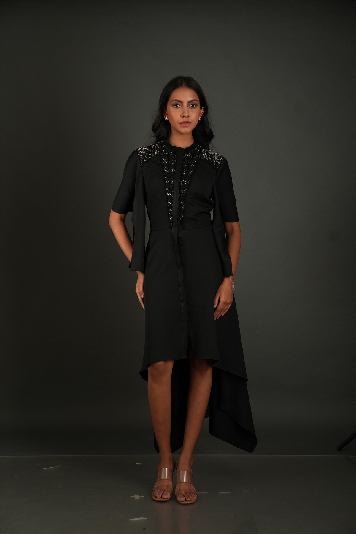 Noir Crest High-Low Dress