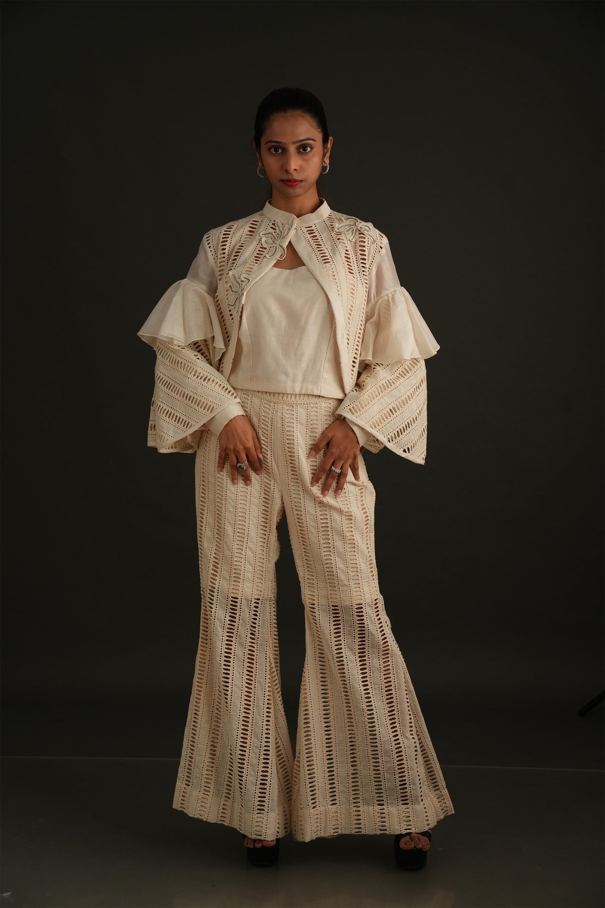 Ivory cutwork cordset