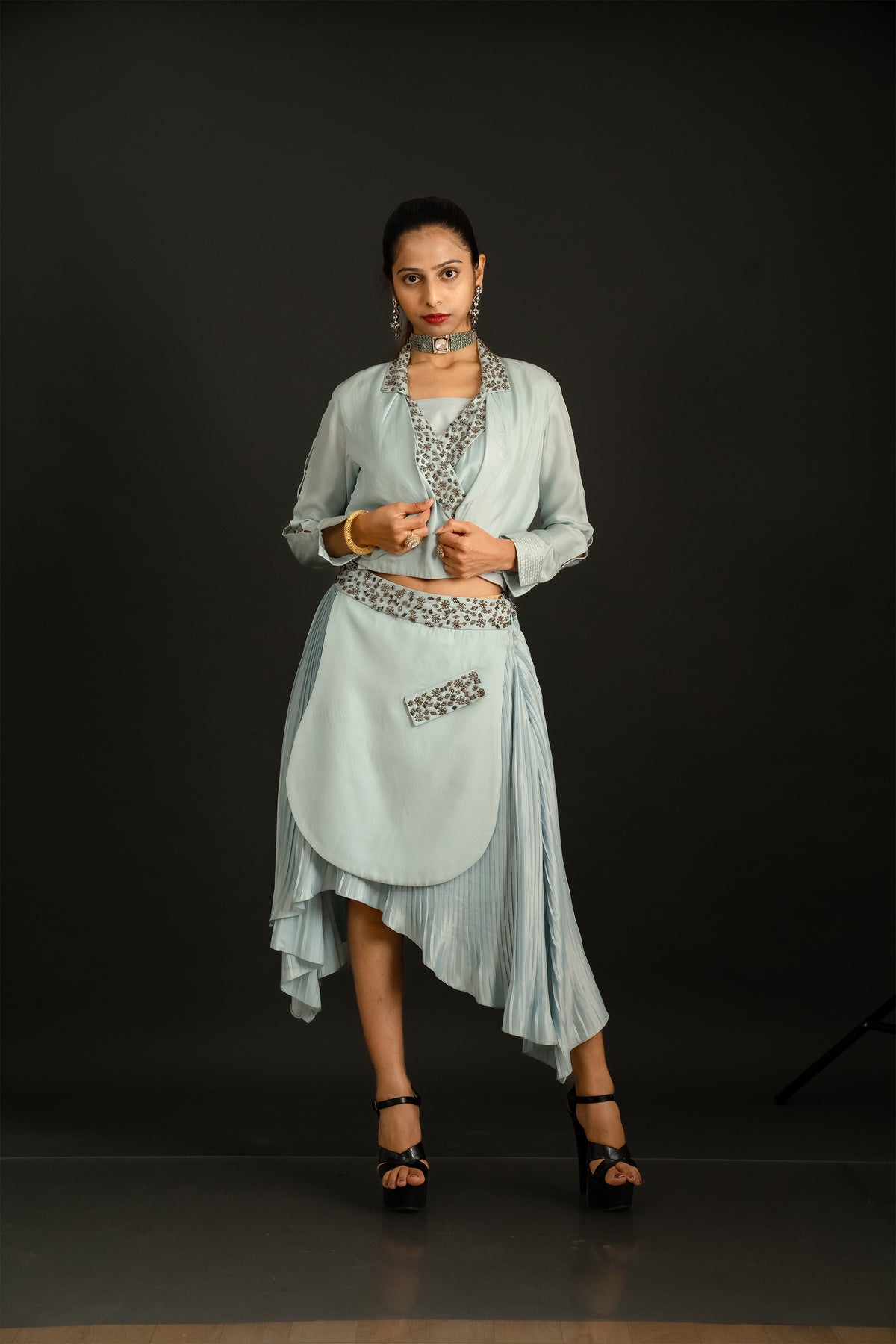 Misty Blue Pleat Skirt Set