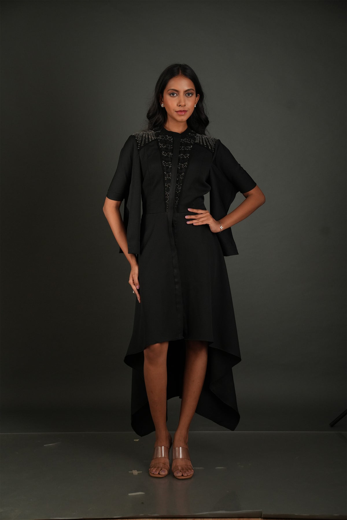 Noir Crest High-Low Dress