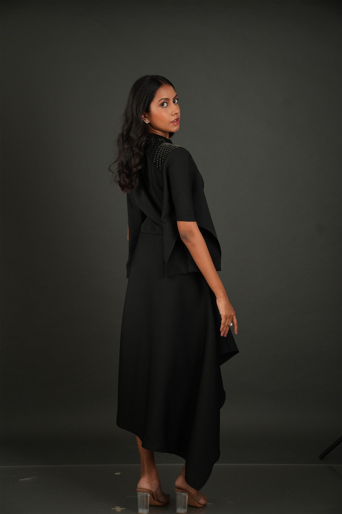 Noir Crest High-Low Dress