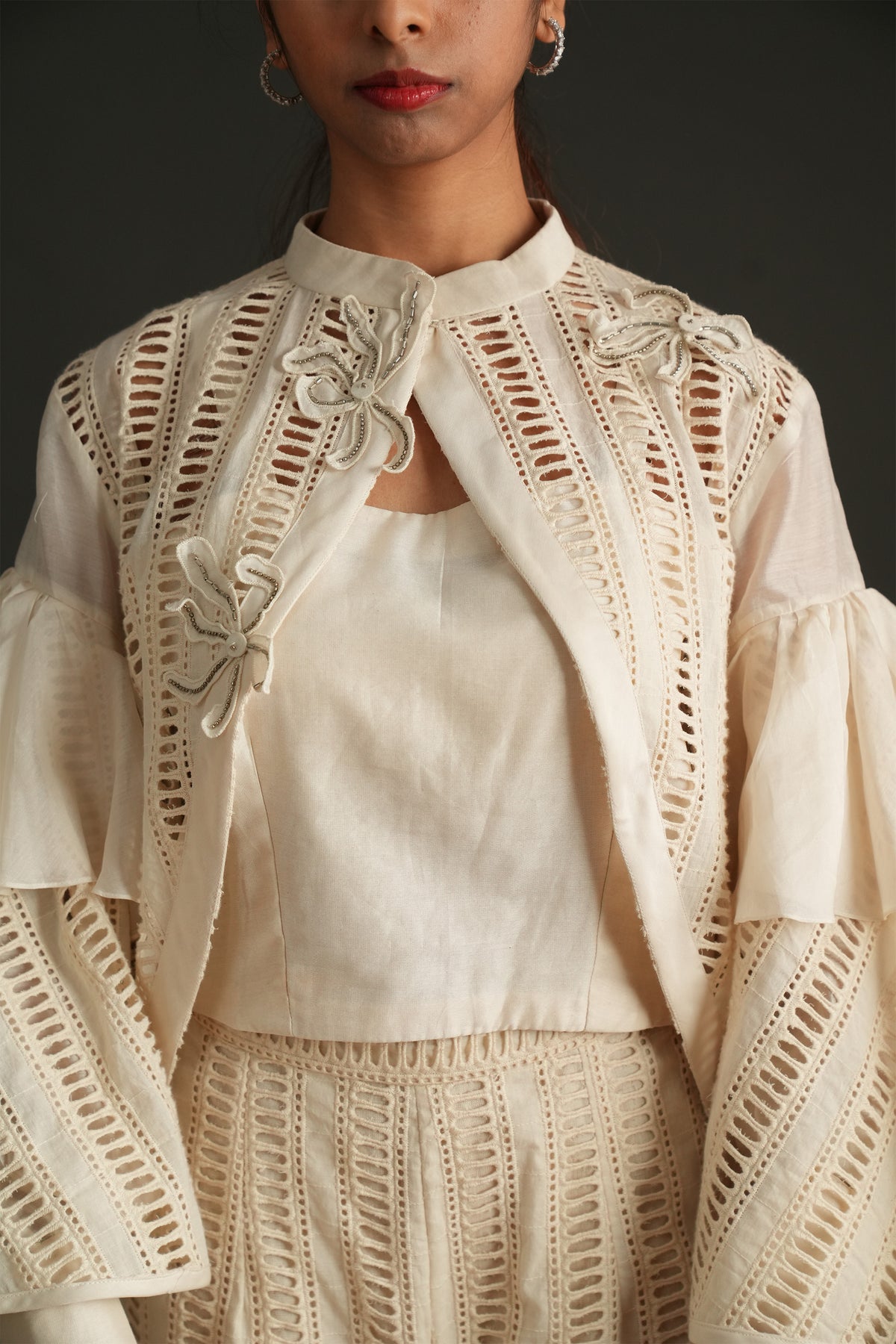 Ivory cutwork cordset
