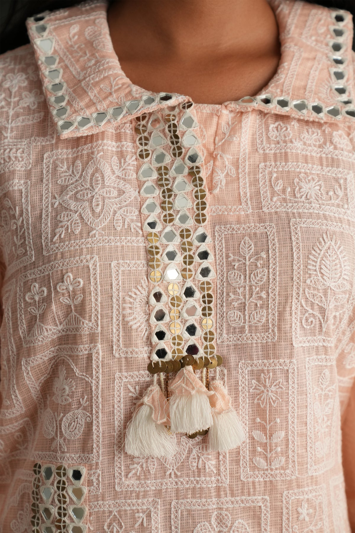 Peach Mirror Dhoti Set
