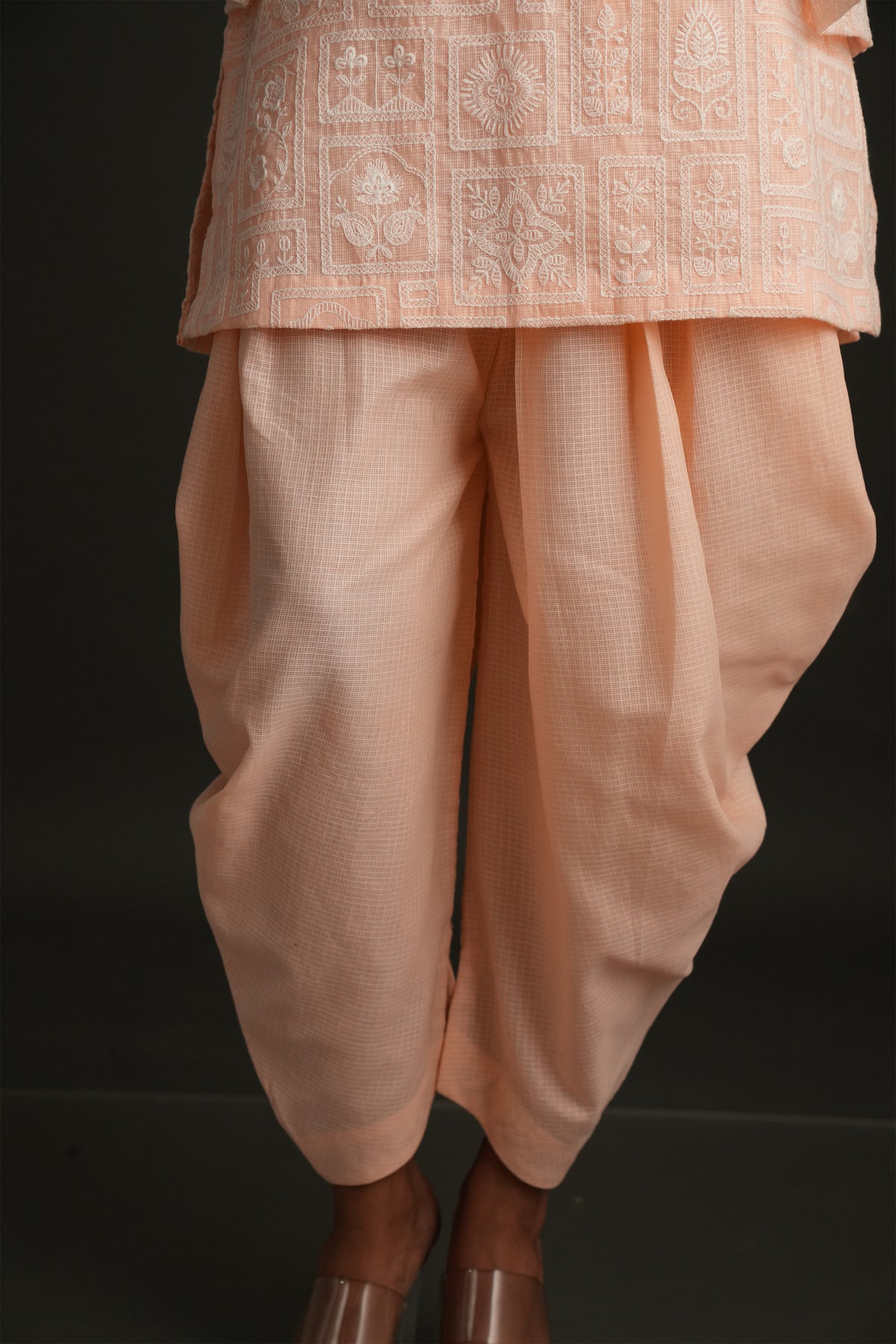 Peach Mirror Dhoti Set