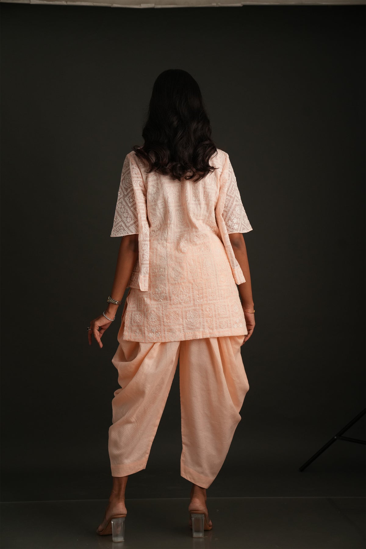 Peach Mirror Dhoti Set