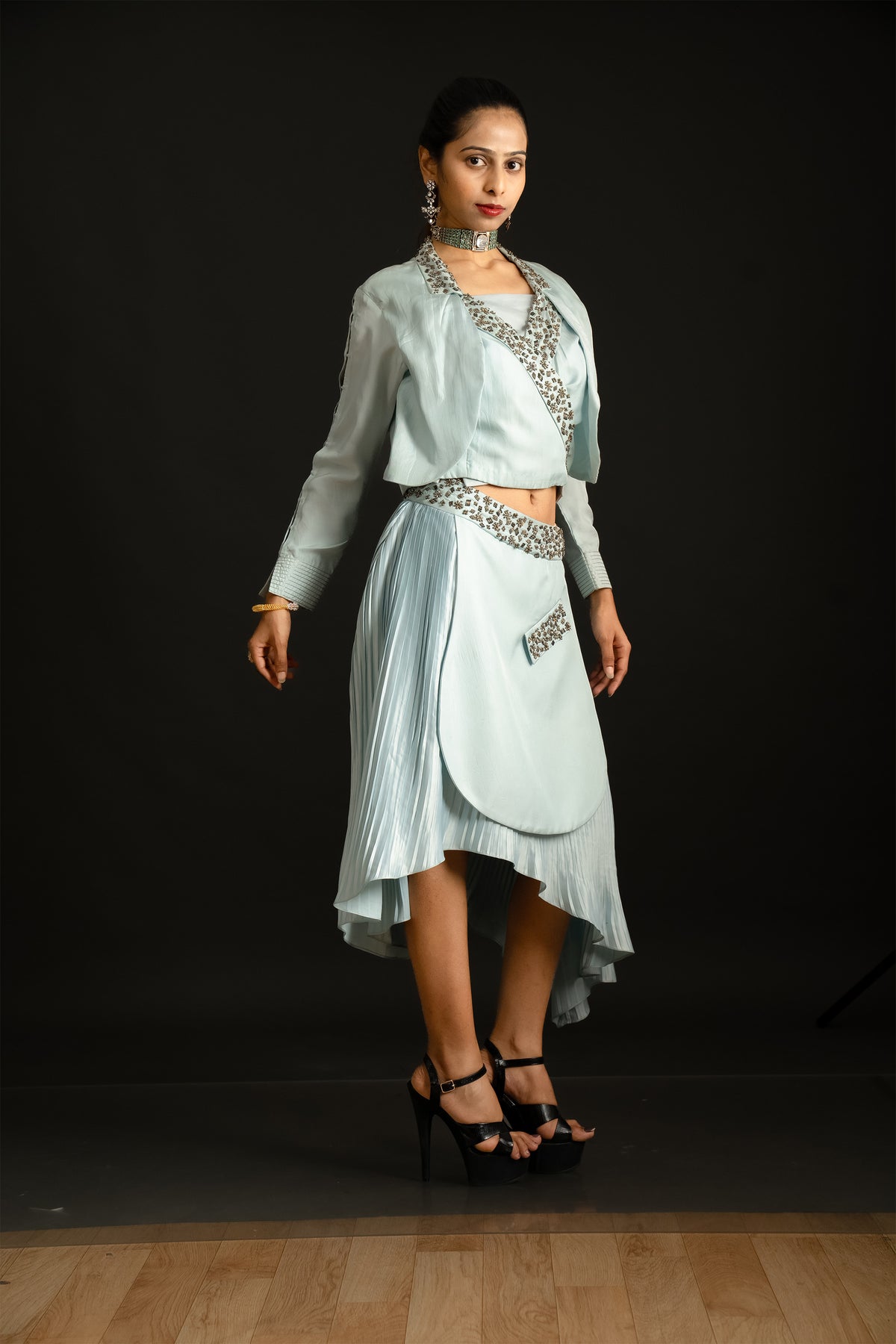 Misty Blue Pleat Skirt Set
